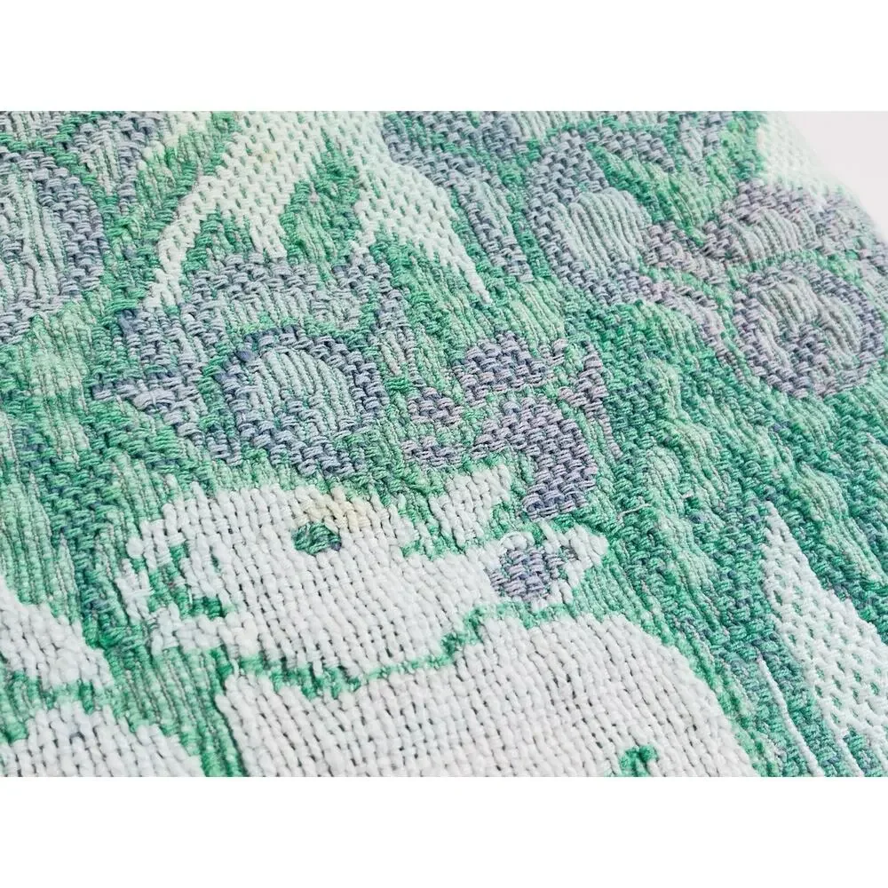 Bunnies Tulips Tapestry Folk Art Table Runner Easter Woven Spring Purple Green P